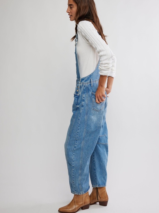 NWT Free People Good Luck Barrel Overall in Ultra Light Beam Blue - Picture 2 of 6